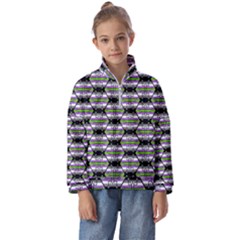 Hackers Town Void Mantis Hexagon Agender Nine 9 Stripe Pride Flag Kids  Half Zip Hoodie