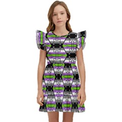 Hackers Town Void Mantis Hexagon Agender Nine 9 Stripe Pride Flag Kids  Winged Sleeve Dress