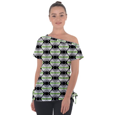 Hackers Town Void Mantis Hexagon Agender Pride Flag Off Shoulder Tie-up Tee by WetdryvacsLair