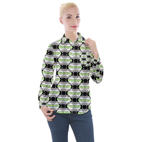 Hackers Town Void Mantis Hexagon Agender Pride Flag Women s Long Sleeve Pocket Shirt by WetdryvacsLair