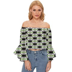 Hackers Town Void Mantis Hexagon Agender Pride Flag Off Shoulder Flutter Bell Sleeve Top