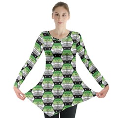 Hackers Town Void Mantis Hexagon Aromantic Pride Flag Long Sleeve Tunic  by WetdryvacsLair