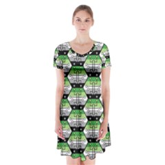 Hackers Town Void Mantis Hexagon Aromantic Pride Flag Short Sleeve V-neck Flare Dress by WetdryvacsLair