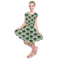 Hackers Town Void Mantis Hexagon Aromantic Pride Flag Kids  Short Sleeve Dress by WetdryvacsLair