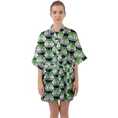 Hackers Town Void Mantis Hexagon Aromantic Pride Flag Half Sleeve Satin Kimono  by WetdryvacsLair