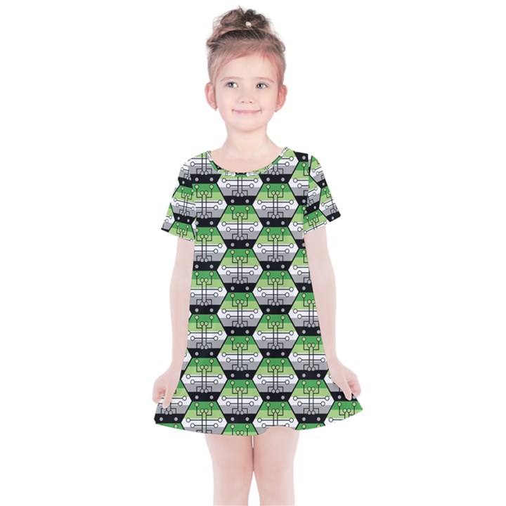 Hackers Town Void Mantis Hexagon Aromantic Pride Flag Kids  Simple Cotton Dress