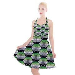 Hackers Town Void Mantis Hexagon Aromantic Pride Flag Halter Party Swing Dress  by WetdryvacsLair