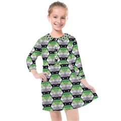 Hackers Town Void Mantis Hexagon Aromantic Pride Flag Kids  Quarter Sleeve Shirt Dress by WetdryvacsLair