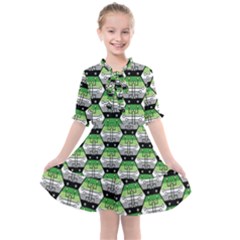 Hackers Town Void Mantis Hexagon Aromantic Pride Flag Kids  All Frills Chiffon Dress by WetdryvacsLair