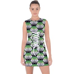 Hackers Town Void Mantis Hexagon Aromantic Pride Flag Lace Up Front Bodycon Dress by WetdryvacsLair