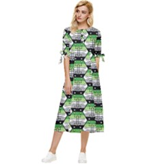 Hackers Town Void Mantis Hexagon Aromantic Pride Flag Bow Sleeve Chiffon Midi Dress by WetdryvacsLair