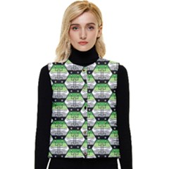 Hackers Town Void Mantis Hexagon Aromantic Pride Flag Women s Short Button Up Puffer Vest