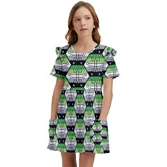 Hackers Town Void Mantis Hexagon Aromantic Pride Flag Kids  Frilly Sleeves Pocket Dress by WetdryvacsLair