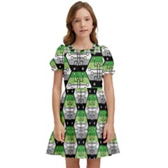 Hackers Town Void Mantis Hexagon Aromantic Pride Flag Kids  Puff Sleeved Dress by WetdryvacsLair