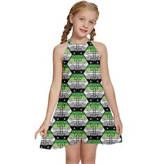 Hackers Town Void Mantis Hexagon Aromantic Pride Flag Kids  Halter Collar Waist Tie Chiffon Dress by WetdryvacsLair