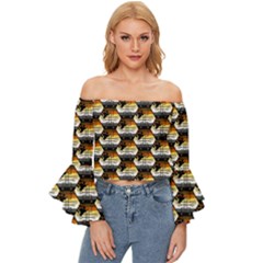 Hackers Town Void Mantis Hexagon Bear Pride Flag Off Shoulder Flutter Bell Sleeve Top