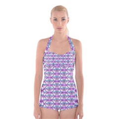 Hackers Town Void Mantis Hexagon Bigender Pride Flag Boyleg Halter Swimsuit  by WetdryvacsLair