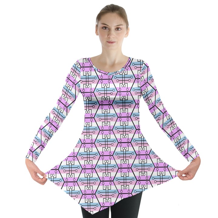 Hackers Town Void Mantis Hexagon Bigender Pride Flag Long Sleeve Tunic 