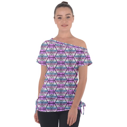 Hackers Town Void Mantis Hexagon Bigender Pride Flag Off Shoulder Tie-up Tee by WetdryvacsLair