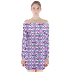 Hackers Town Void Mantis Hexagon Bigender Pride Flag Long Sleeve Off Shoulder Dress by WetdryvacsLair