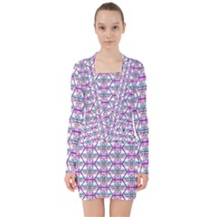 Hackers Town Void Mantis Hexagon Bigender Pride Flag V-neck Bodycon Long Sleeve Dress by WetdryvacsLair