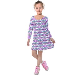 Hackers Town Void Mantis Hexagon Bigender Pride Flag Kids  Long Sleeve Velvet Dress