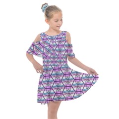 Hackers Town Void Mantis Hexagon Bigender Pride Flag Kids  Shoulder Cutout Chiffon Dress by WetdryvacsLair