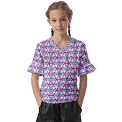 Hackers Town Void Mantis Hexagon Bigender Pride Flag Kids  V-neck Horn Sleeve Blouse by WetdryvacsLair