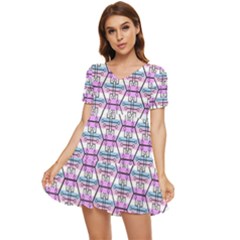 Hackers Town Void Mantis Hexagon Bigender Pride Flag Tiered Short Sleeve Babydoll Dress by WetdryvacsLair