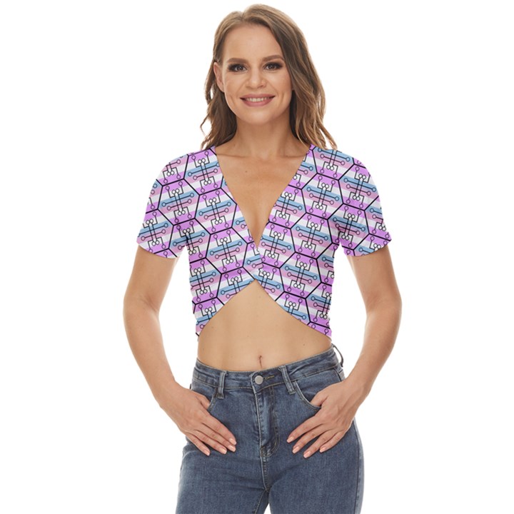 Hackers Town Void Mantis Hexagon Bigender Pride Flag Twist Front Crop Top