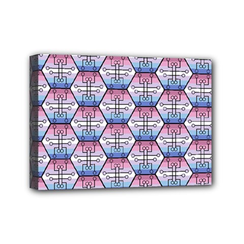 Hackers Town Void Mantis Hexagon Bigender Seven 7 Stripe Pride Flag Mini Canvas 7  X 5  (stretched) by WetdryvacsLair