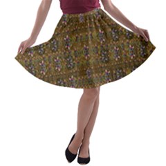 Sunflowers Seed In Harmony With Tropical Flowers A-line Skater Skirt by pepitasart