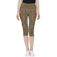 Sunflowers Seed In Harmony With Tropical Flowers Inside Out Lightweight Velour Capri Leggings  by pepitasart