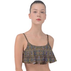 Sunflowers Seed In Harmony With Tropical Flowers Frill Bikini Top by pepitasart