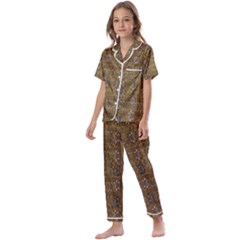 Sunflowers Seed In Harmony With Tropical Flowers Kids  Satin Short Sleeve Pajamas Set by pepitasart