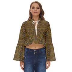 Sunflowers Seed In Harmony With Tropical Flowers Boho Long Bell Sleeve Top