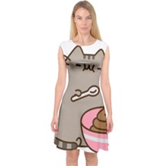 Cat Kitten Capsleeve Midi Dress