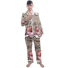 Cat Kitten Men s Long Sleeve Satin Pajamas Set