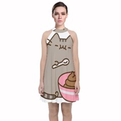 Cat Kitten Velvet Halter Neckline Dress 