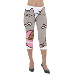 Cat Kitten Lightweight Velour Capri Leggings 