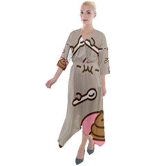 Cat Kitten Quarter Sleeve Wrap Front Maxi Dress