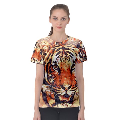 Tiger-portrait-art-abstract Women s Sport Mesh Tee by Jancukart