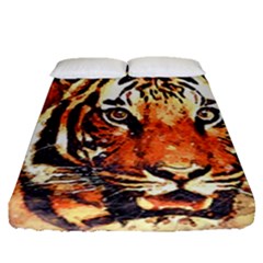 Tiger-portrait-art-abstract Fitted Sheet (queen Size)