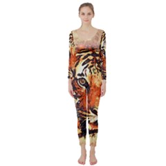 Tiger-portrait-art-abstract Long Sleeve Catsuit