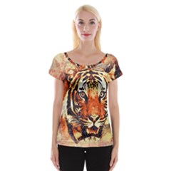 Tiger-portrait-art-abstract Cap Sleeve Top