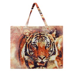 Tiger-portrait-art-abstract Zipper Large Tote Bag by Jancukart