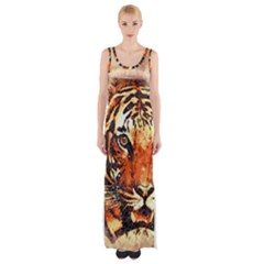 Tiger-portrait-art-abstract Thigh Split Maxi Dress