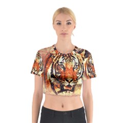 Tiger-portrait-art-abstract Cotton Crop Top