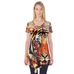 Tiger-portrait-art-abstract Short Sleeve Tunic 