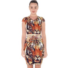 Tiger-portrait-art-abstract Capsleeve Drawstring Dress 